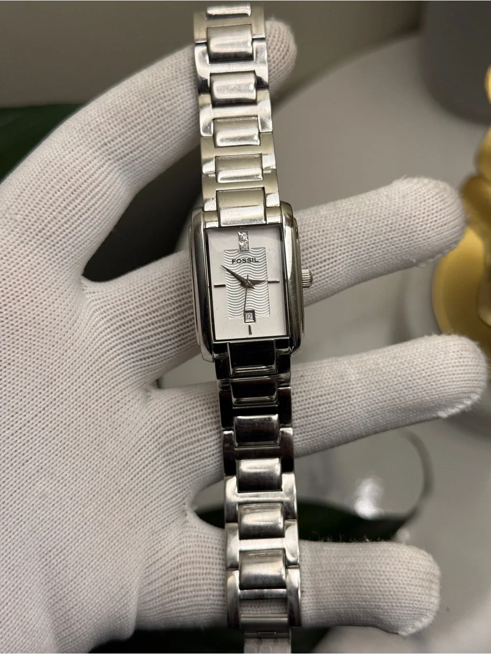 Fossil Stainless Steel Rectangular Bracelet Watch Womens Silver